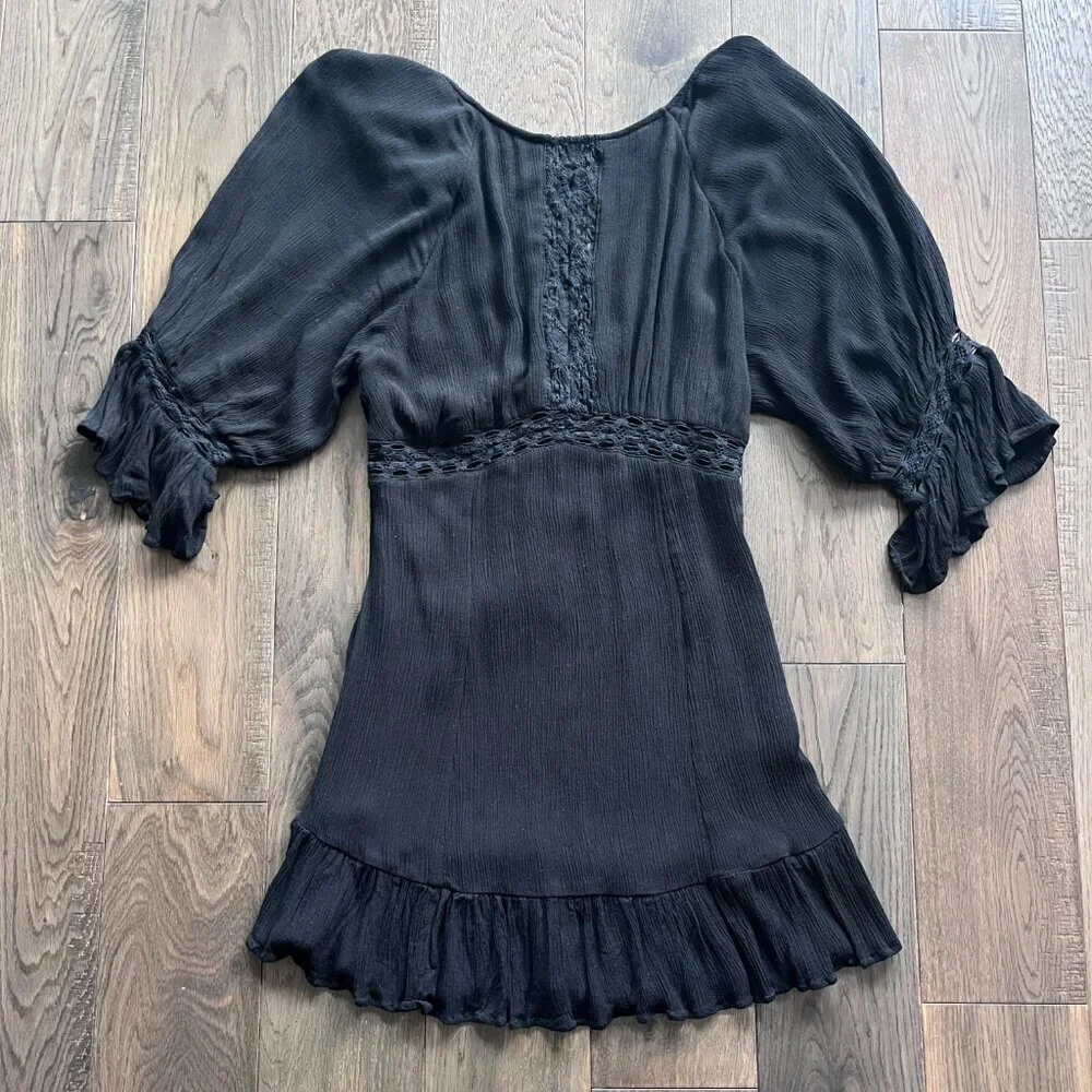 Free People The Emilie Mini Dress Black Size XS Boho Style Ruffles